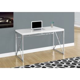 29.75" Glossy White Particle Board and Chrome Metal Computer Desk (Pack of 1)