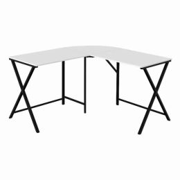 55" White Top and Black Metal Corner Computer Desk (Pack of 1)