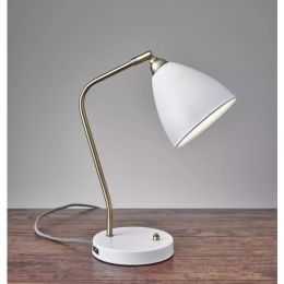White Metal and Antique Brass Adjustable USB Port Desk Lamp (Pack of 1)