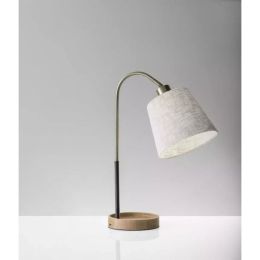 Antique Brass And Black Metal Desk Lamp With USB Charging Station Wood Base (Pack of 1)